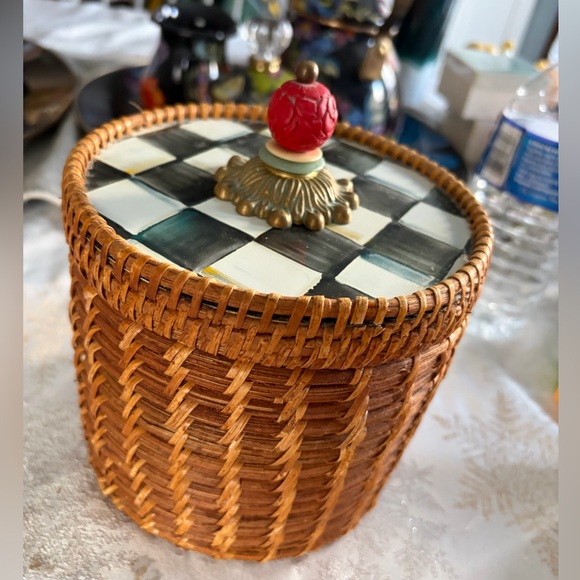 Mackenzie Childs medium wicker rattan canister 6” - Picture 9 of 9